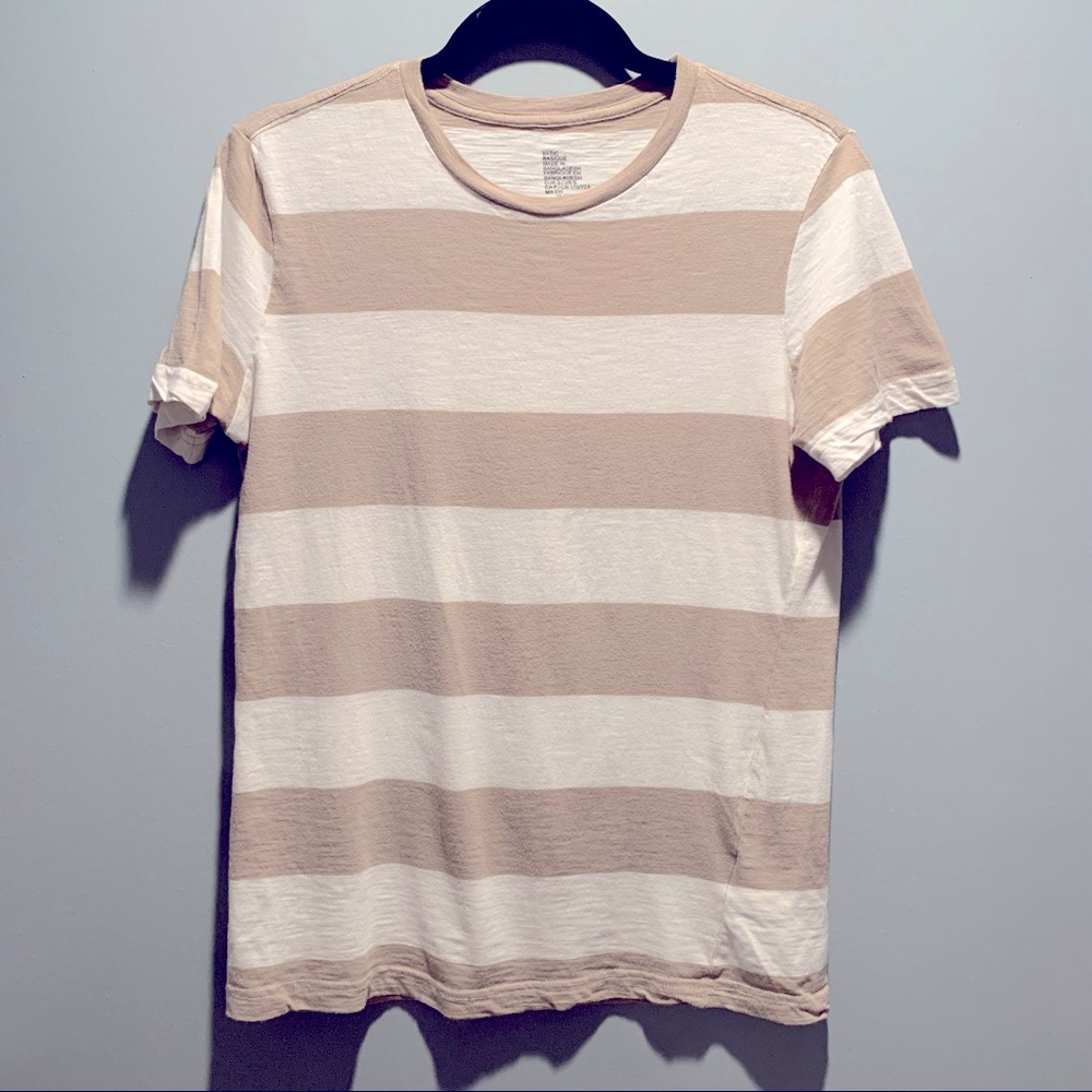 H&M - Mens small tan and white striped basic T-shirt
